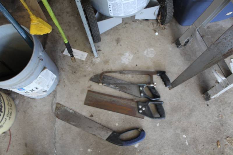 lot 94 image: Hand Wood Saws, Miter Saws, Hack Saw, Tree Saw, Misc. Tools