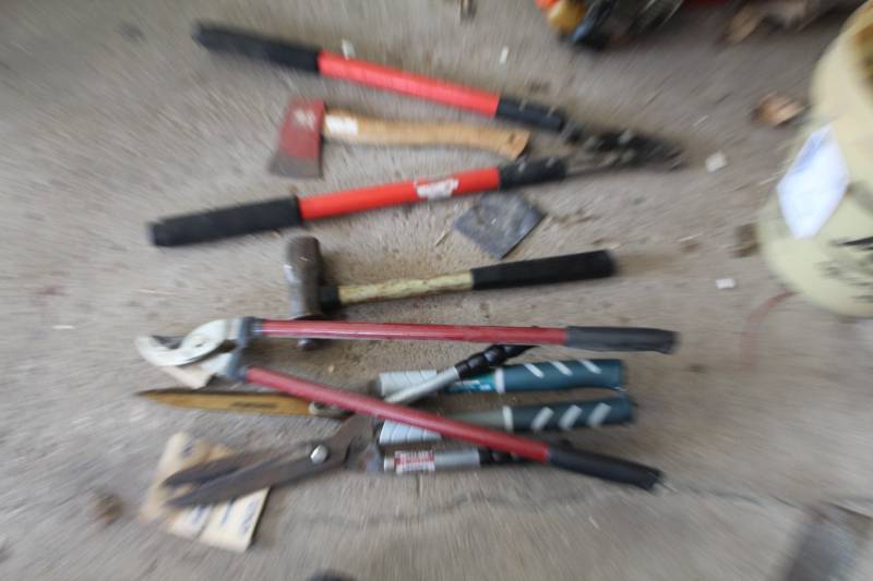 lot 95 image: Loppers, Clippers, Hammer, Hatchet, Trimming Tools