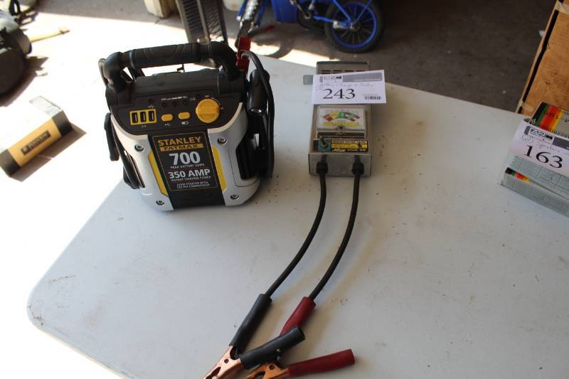 lot 243 image: Lot of (2) Stanley FatMax 700350A Jump Starter with 120 PSI Compressor, Milton Hi-Range Battery Tester 1260