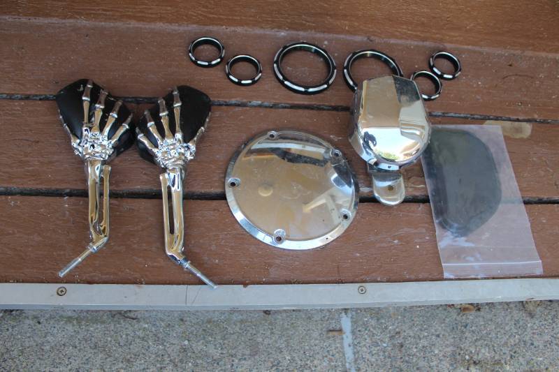 lot 305 image: 2007 Road Glide Parts - Bones Mirrors, Chrome Cover, And More