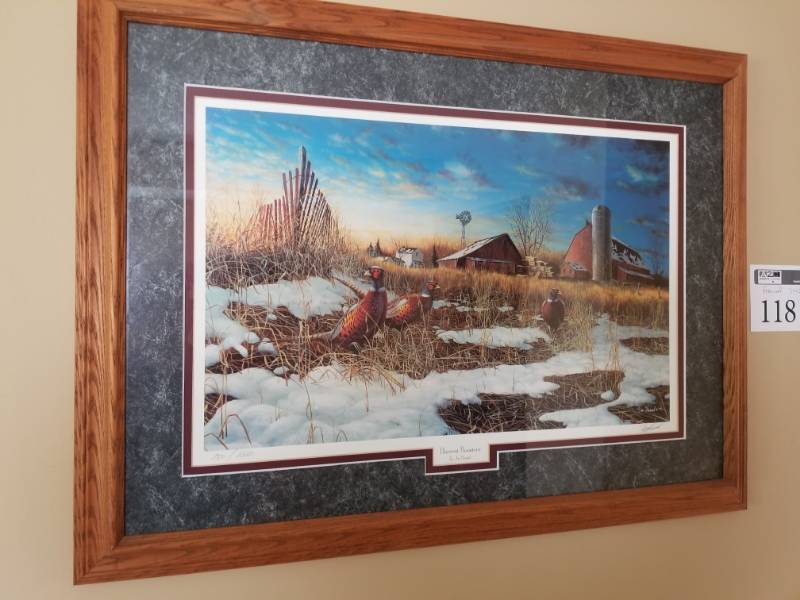 lot 118 image: Harvest Roosters by Jim Hansel 1993 #994510000 Signed Numbered Framed Matted Print