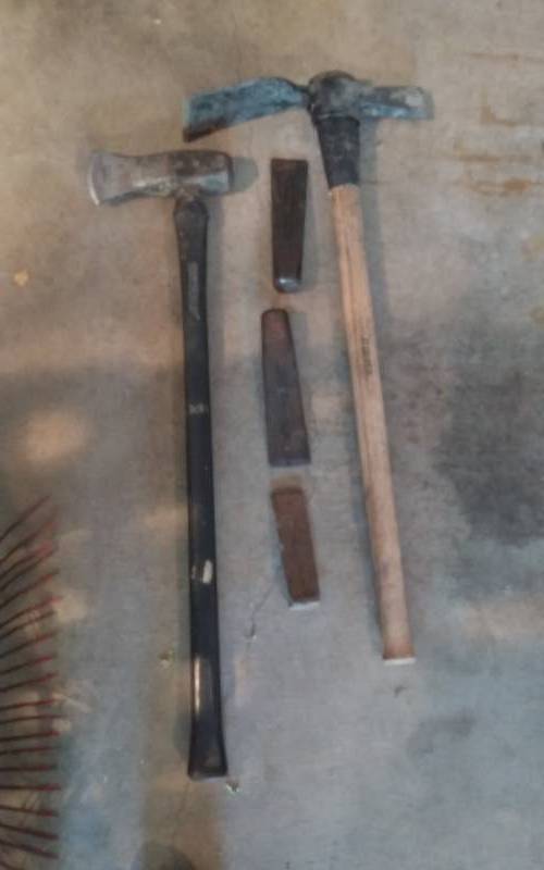 lot 8 image: Pick Ax, Splitting Maul, Splitting Wedges