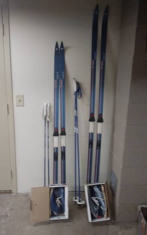 lot 25 image: 2-Sets (His & Hers) Cross Country Skis, Boots, Poles