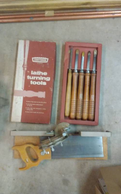lot 33 image: Craftsman Lathe Tools, Craftsman Miter Box With Disston Saw