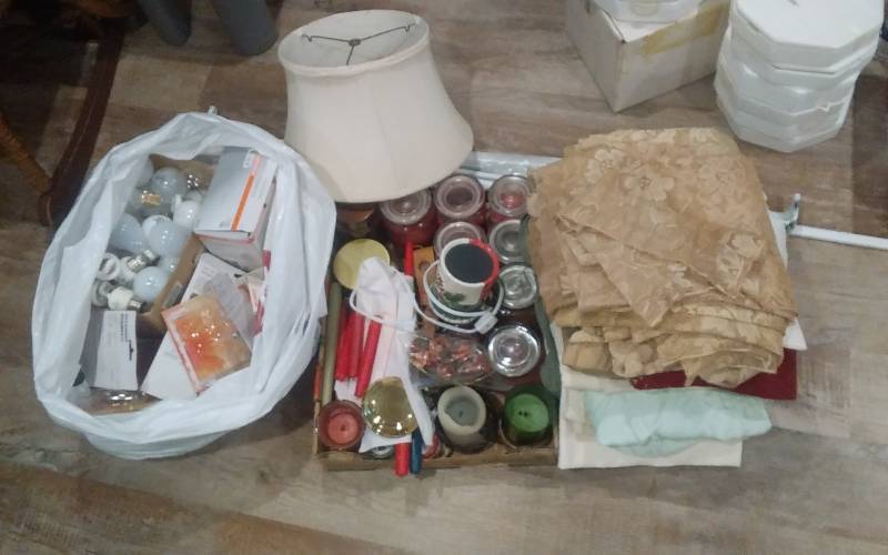 lot 73 image: Light Bulbs, Candles, Curtain Panels, Curtain Rods, Misc