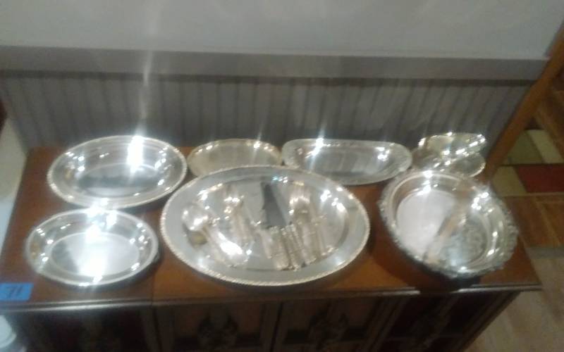 lot 79 image: Lot Of Polished Silverplate Serving Pieces