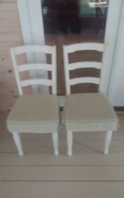 lot 96 image: 2-White Heavy Wood Chairs (From World Market)