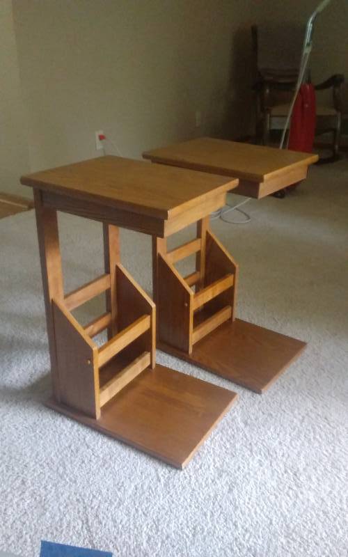 lot 3 image: Pair Of Oak Side Tables 15x12x24 (Fit Over Furniture)