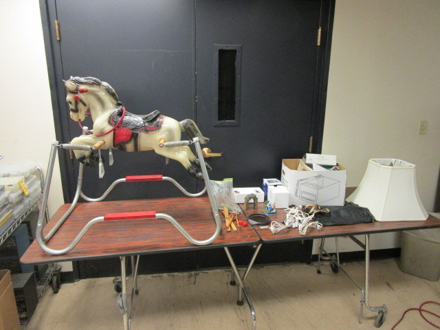 ROCKING HORSE, SMALL VILLAGE FIGURES AND MORE