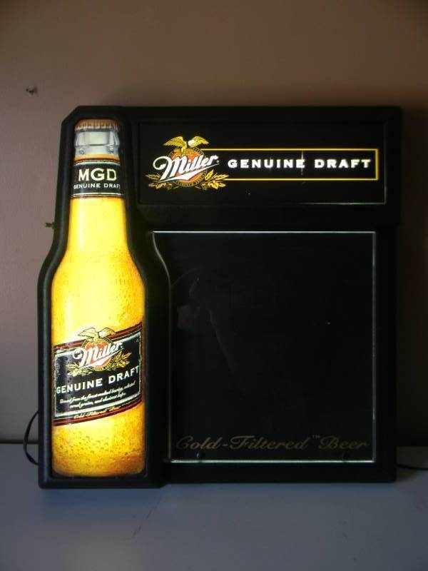 lot 14 image: VINTAGE MGD MILLER GENUINE DRAFT LIGHTED DRY ERASE MESSAGE BOARD - NICE, WORKS - APPROX 24 BY 28 - NICE - SEE PICTURES
