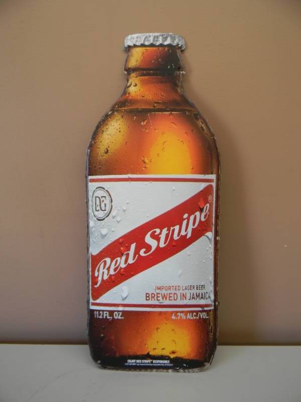 lot 30 image: NOS - RED STRIPE BEER BOTTLE TIN - NEW - NICE - APPROX 24 BY 10 - SEE PICTURES