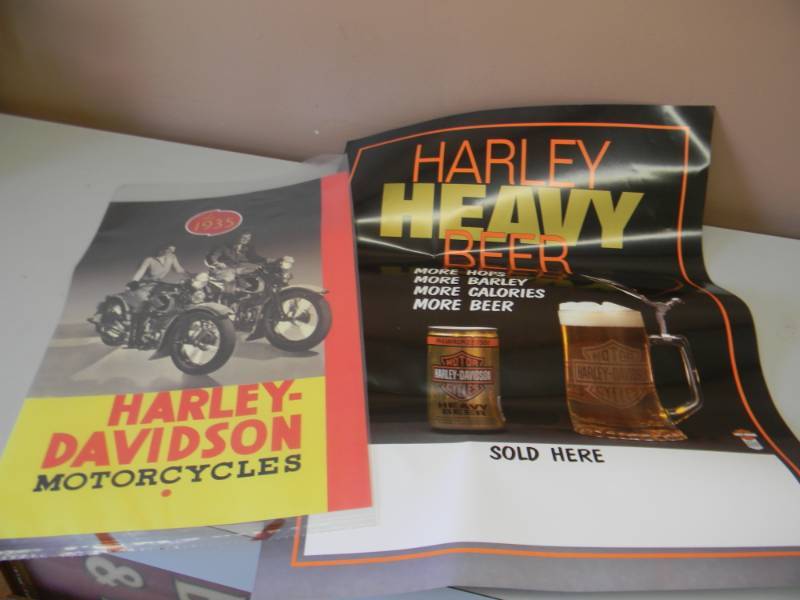 lot 40 image: VINTAGE HARLEY-DAVIDSON ADVERTISING SIGN & VINTAGE HARLEY BEER POSTER - SEE PICTURES