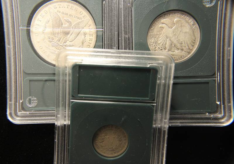 lot 05 image: 3 COINS 1884-O MORGAN 1944 WALKING LIBERTY 1911 LIBERTY NICKEL