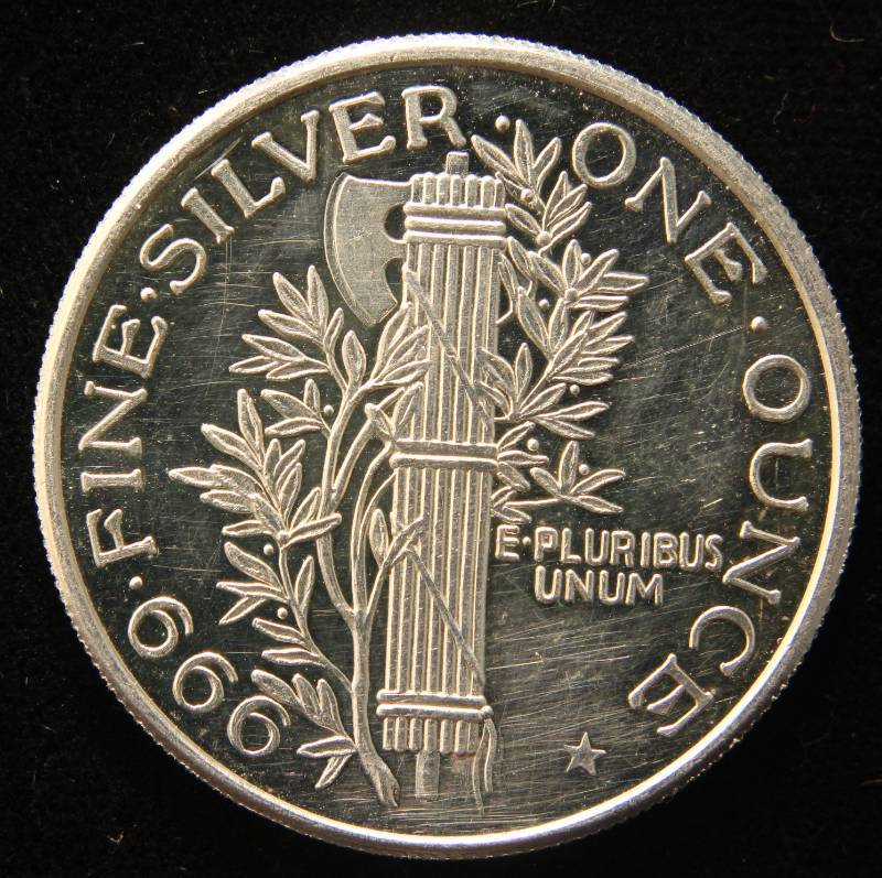 lot 10 image: 1 TROY OZ. .999 FINE SILVER MERCURY DIME DESIGN