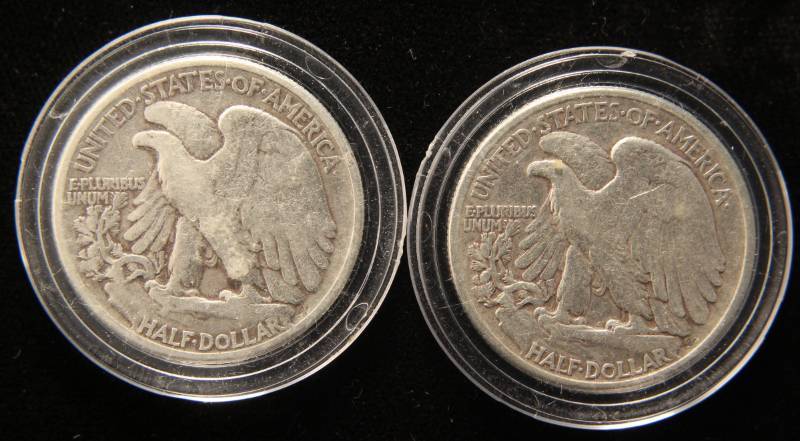 lot 25 image: 2 WALKING LIBERTY HALF DOLLARS 1942 1943