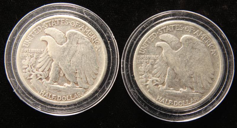 lot 30 image: 2 WALKING LIBERTY HALF DOLLARS IN AIRITITE HOLDERS 1940 1946