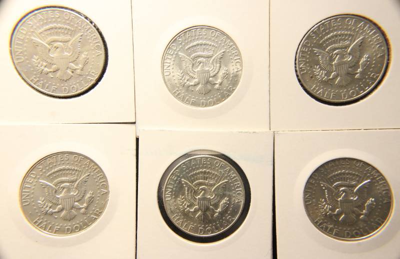 lot 31 image: GROUP OF 6 KENNEDY 40% SILVER HALF DOLLARS