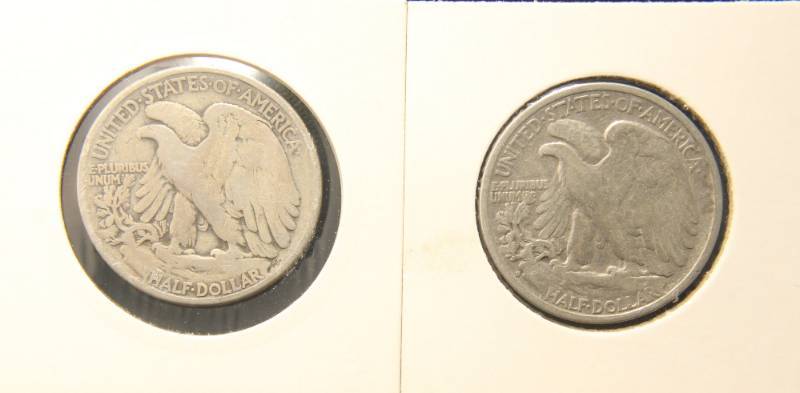 lot 38 image: 2 WALKING LIBERTY HALF DOLLARS 1942 1943-S