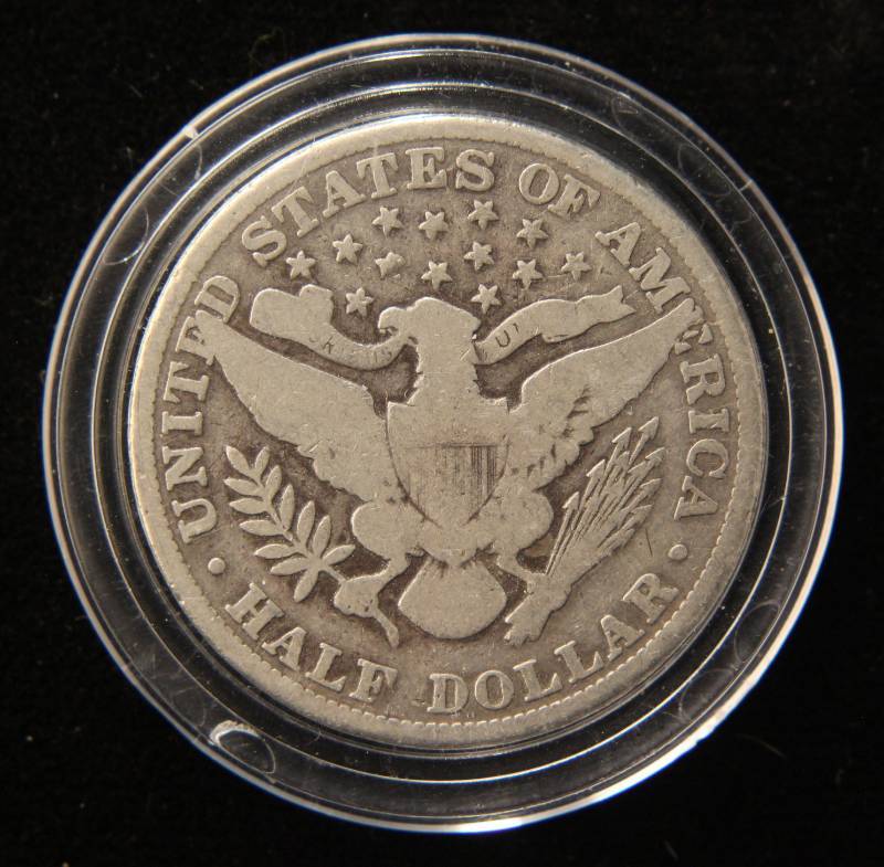 lot 43 image: 1910 BARBER SILVER HALF DOLLAR IN AIRTITE