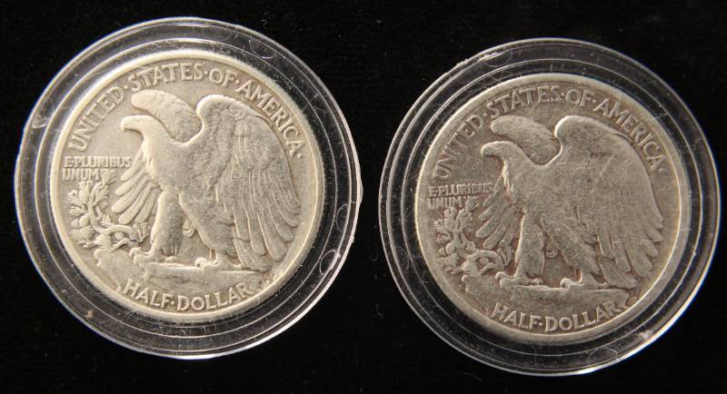 lot 44 image: 2 WALKING LIBERTY HALF DOLLARS 1945 1947