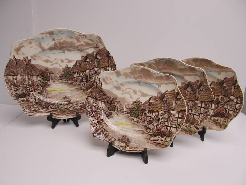 lot 37 image: 4 Antique Johnson Brothers Olde English Countryside Serving Platters