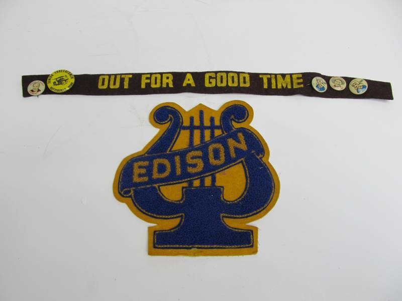 lot 10 image: Old Vintage Edison High School Patch Pinbacks etc