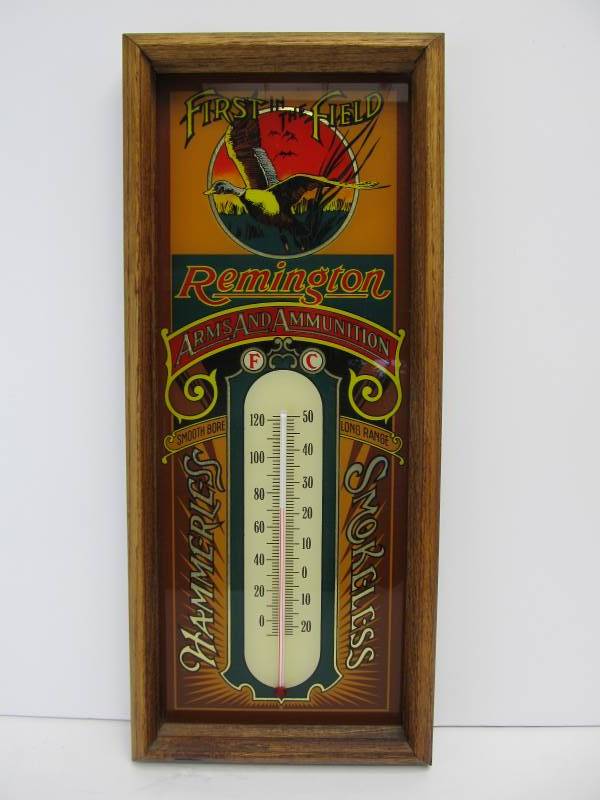 lot 27 image: Vintage 80s REMINGTON Arms & Ammunition Advertising Thermometer