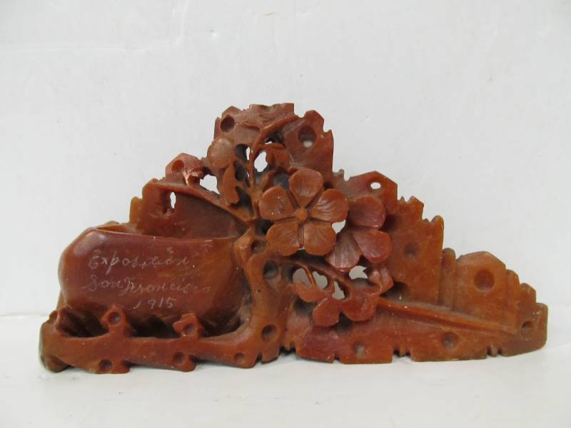lot 65 image: Orig Antique 1915 Soapstone Carving From San Francisco Exposition