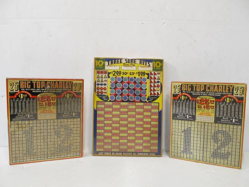 lot 83 image: 3 Vintage Gambling Punch Boards