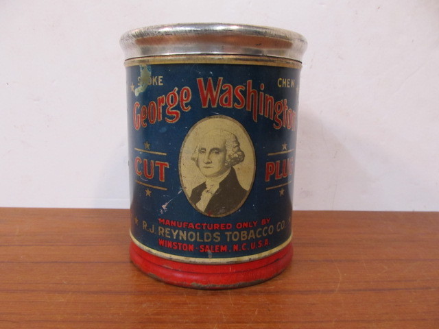 lot 215 image: Antique GEORGE WASHINGTON Cut Plug Tobacco Tin
