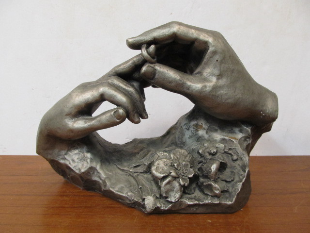 lot 219 image: Large Signed Vintage Wedding Ring Hand Sculpture