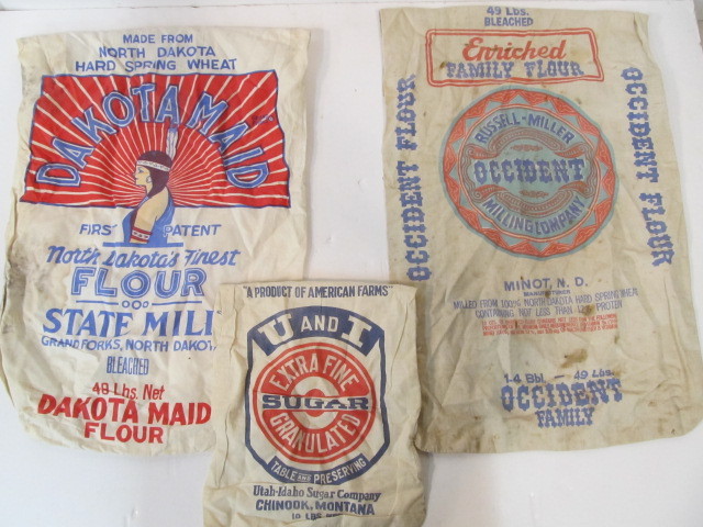 lot 225 image: 3 Vintage Advertising Feed Sacks