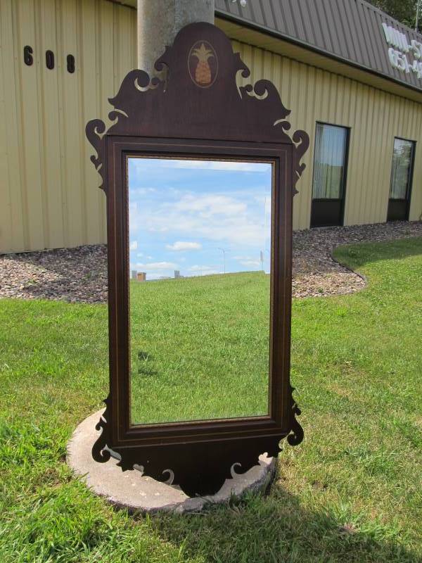 lot 170 image: Old Vintage Ornate Wall Mirror wInlaid Pineapple Motif