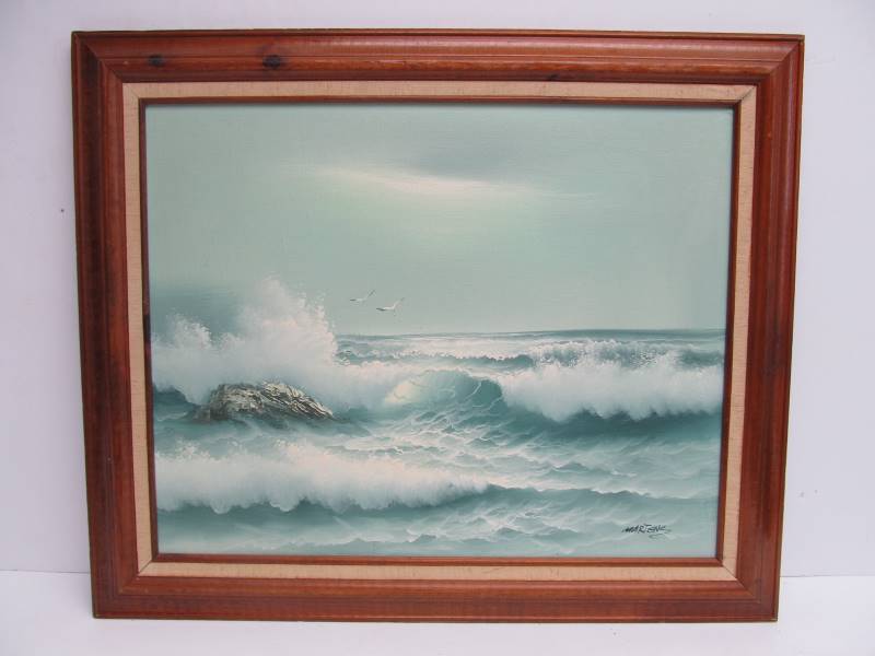 lot 188 image: Nice Vintage Signed Oil on Canvas Ocean Shore Scene