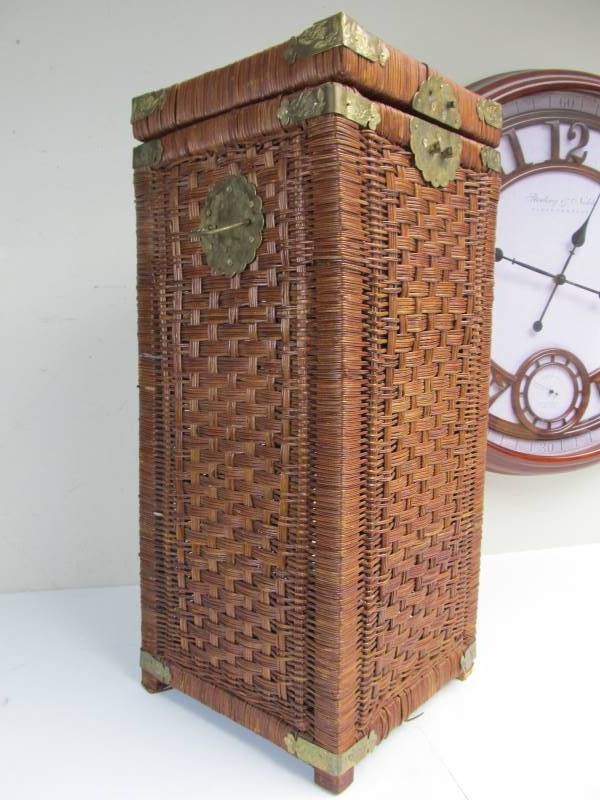lot 254 image: Vintage Oriental Wicker Hamper wBrass Hardware