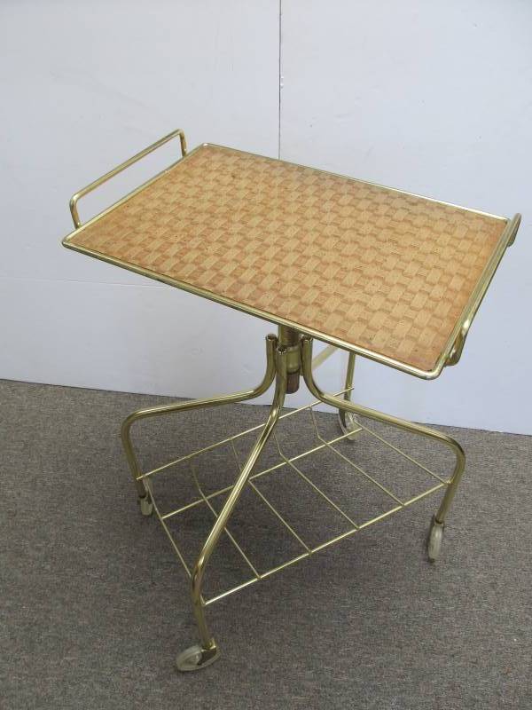 lot 255 image: Vintage Mid Century Adjustable Height Brass Rolling Table