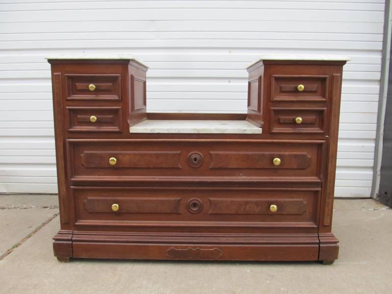 lot 261 image: Antique Marble Top Dresser wSecret Drawer
