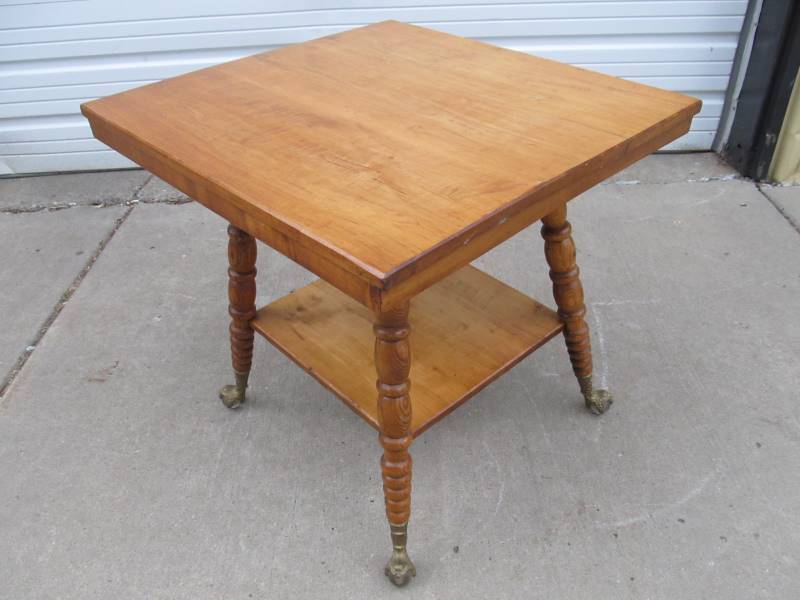 lot 266 image: Nice Antique Oak Table wClaw & Glass Ball Feet & North Wind Faces