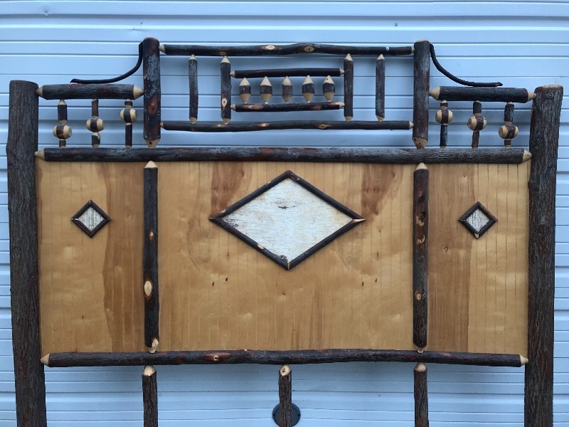 lot 207 image: HUGE Rustic OLD HICKORY King Size Headboard wBirch Insets