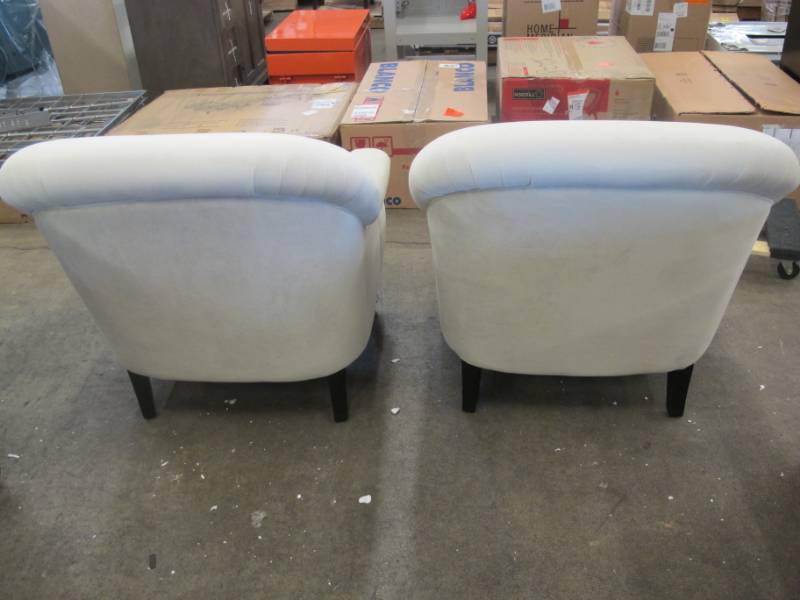 lot 18 image: Pair of Cream colored Fabric Accent Living Room Chairs