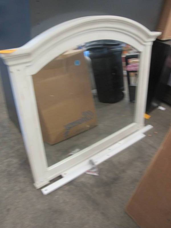 lot 12 image: American Woodcrafters Sedona Landscape Mirror in Cobblestone White 2410-040