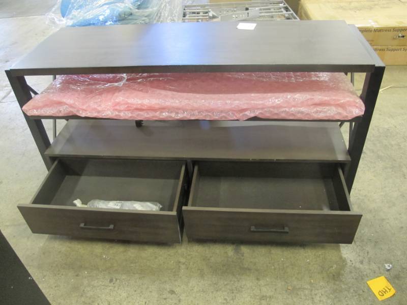 lot 62 image: 56 Inch 2-Drawer 3 Tier TV Stand