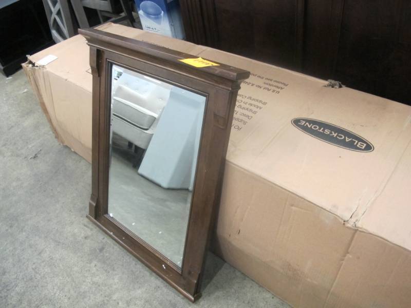 lot 55 image: Home Decorators Collection Creedmoor 26 in. W x 31 in. L Single Wall Hung Mirror in Walnut