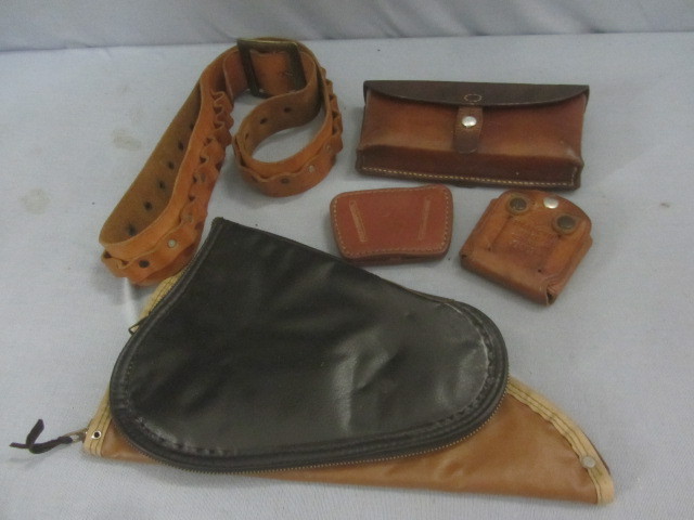 lot 66 image: Leather Ammo Belt, Ammo Case, Holster, Clip Grip