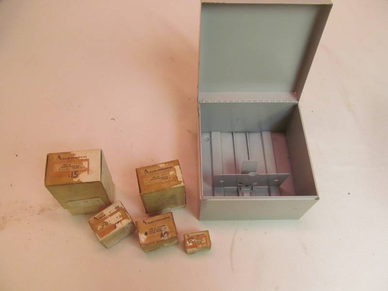 lot 22 image: metal card file box , Vintage Allis Chalmers fasteners