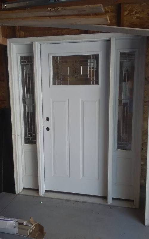 lot 2 image: NEW Jeldwen 64-Inch Entry Door Unit With Side Lights