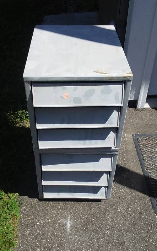 lot 79 image: 2-Metal Stackable Parts Bins 13x16x13 Each - (Some Pipe Fittings)