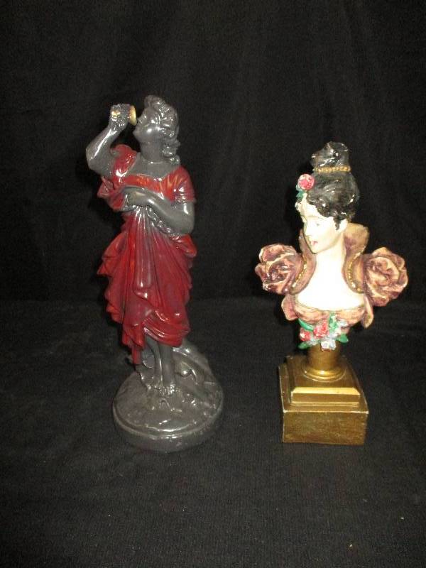 lot 18 image: Two Lady Statues Pre 1915 One is Labeled on Bottom Henneck Statue Co.