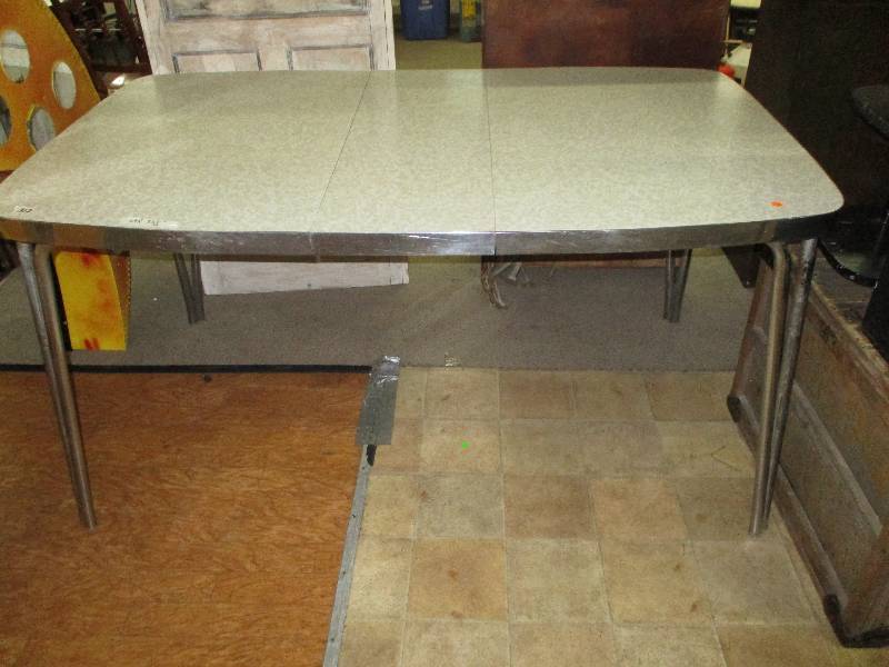 lot 138 image: Antique Chrome Table with a leaf in it. 59 x 35 14 Beautiful Condition