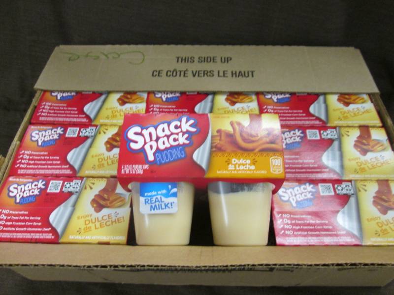 lot 100 image: Case of 12- 43.25 pks Snack Pack P...